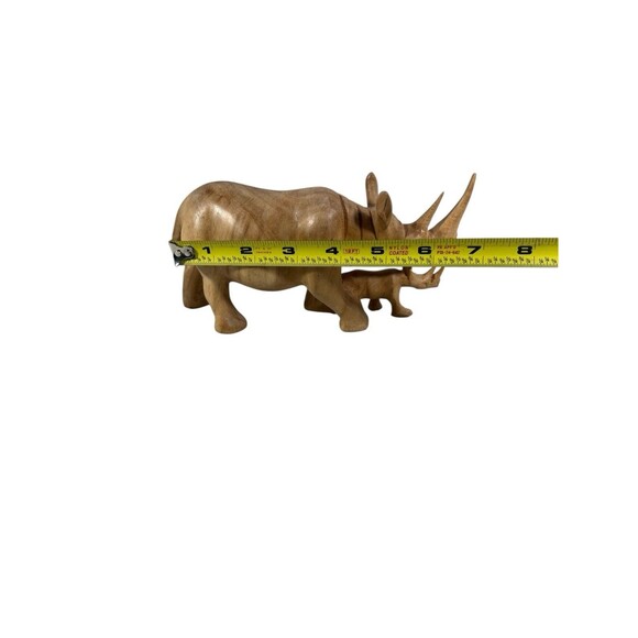 VTG Hand Carved Solid Wood African Rhinoceros & Baby Figurine Sculpture 4”x7.5" - Picture 5 of 12